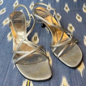 Stuart Weitzman Silver Kitten Heel Strappy Sandals size 6